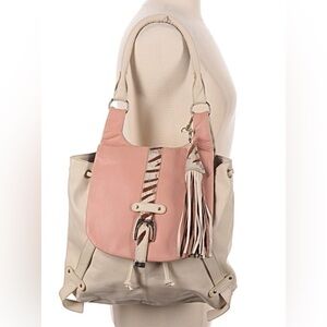 Sharif Ivory and Pink Large Leather Bag